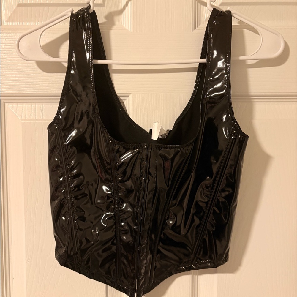 Fashion Nova Shiny Black Faux Leather Crop Top